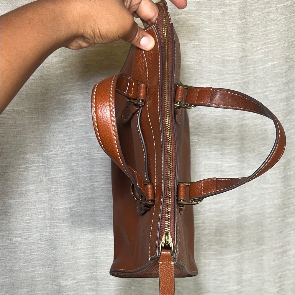Fossil Rich Rust Brown Leather Satchel Top Handle Bag - Picture 8 of 16
